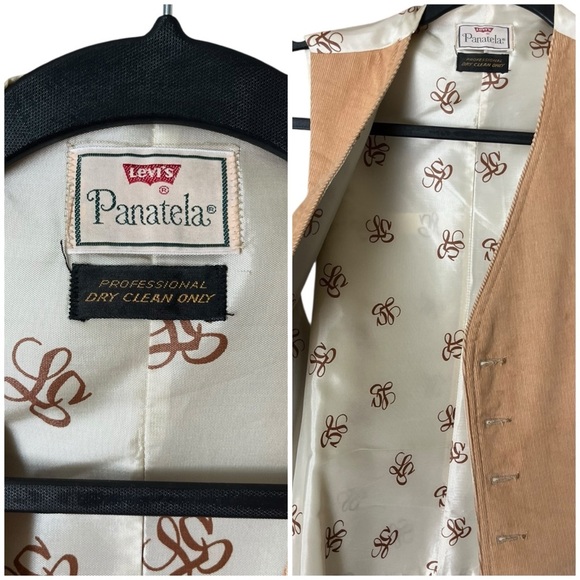 Vintage Levis Panatella Tan Corduroy 3 Piece Retro Suit 44” Chest 32” Waist - Picture 9 of 16